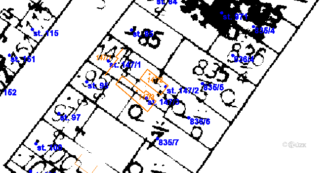 Parcela st. 147/2 v KÚ Podlusky, Katastrální mapa