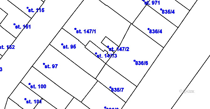Parcela st. 147/3 v KÚ Podlusky, Katastrální mapa