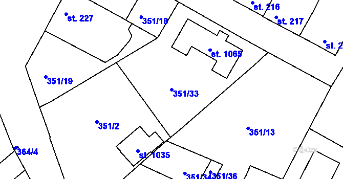 Parcela st. 351/33 v KÚ Podlusky, Katastrální mapa
