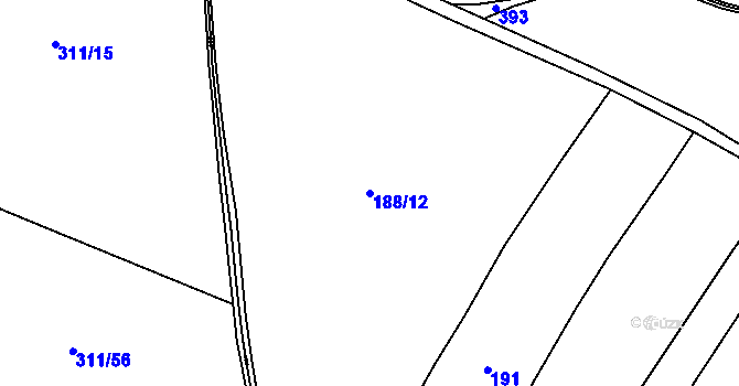 Parcela st. 188/12 v KÚ Podlusky, Katastrální mapa