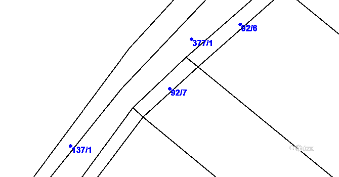 Parcela st. 92/7 v KÚ Podlusky, Katastrální mapa