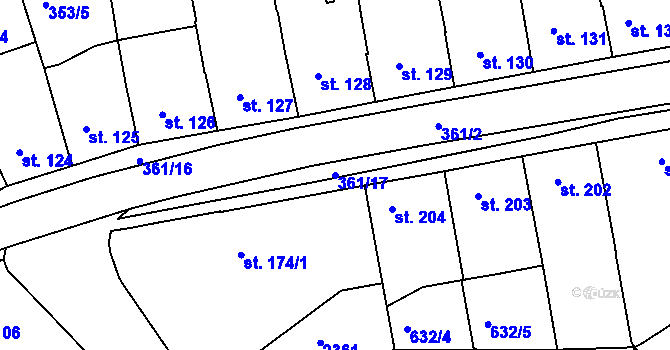 Parcela st. 361/17 v KÚ Podlusky, Katastrální mapa