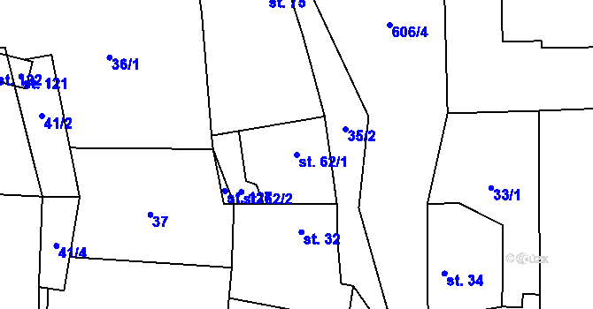 Parcela st. 62/1 v KÚ Kostelec nad Ohří, Katastrální mapa