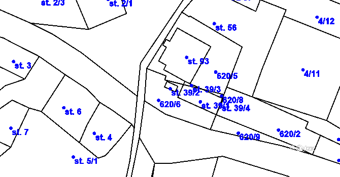 Parcela st. 39/2 v KÚ Roudníček, Katastrální mapa