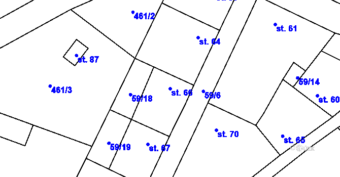 Parcela st. 66 v KÚ Roudníček, Katastrální mapa