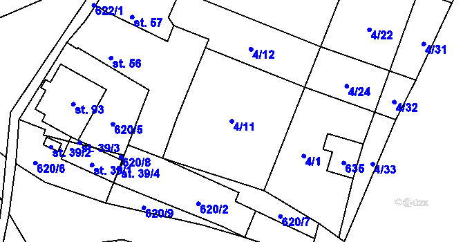 Parcela st. 4/11 v KÚ Roudníček, Katastrální mapa