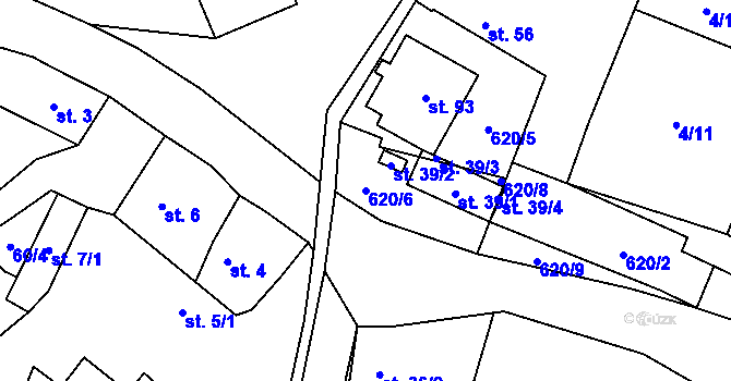 Parcela st. 620/6 v KÚ Roudníček, Katastrální mapa