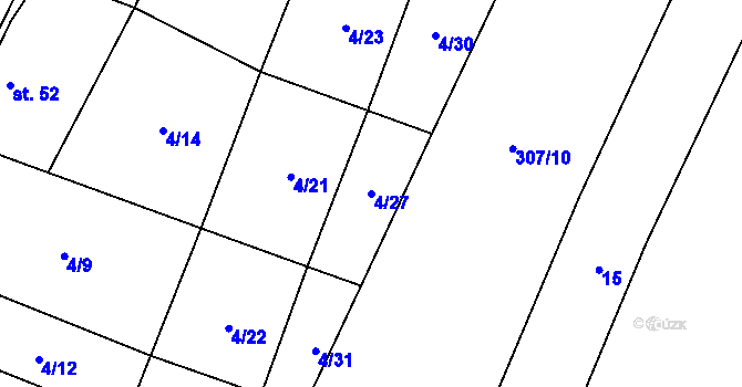 Parcela st. 4/27 v KÚ Roudníček, Katastrální mapa