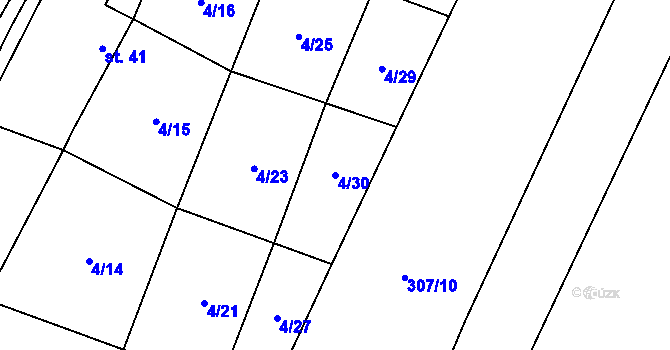 Parcela st. 4/30 v KÚ Roudníček, Katastrální mapa