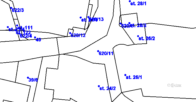 Parcela st. 620/11 v KÚ Roudníček, Katastrální mapa