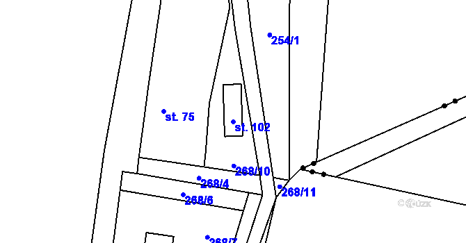 Parcela st. 102 v KÚ Roudníček, Katastrální mapa