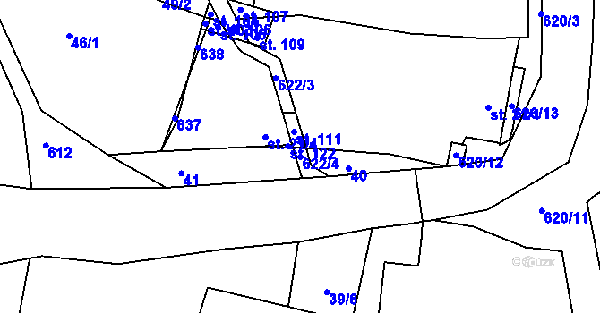 Parcela st. 622/4 v KÚ Roudníček, Katastrální mapa