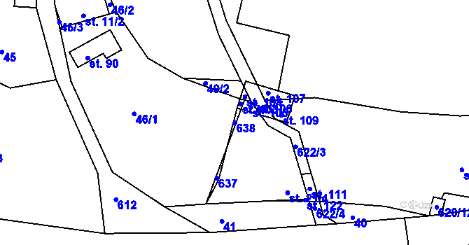 Parcela st. 638 v KÚ Roudníček, Katastrální mapa