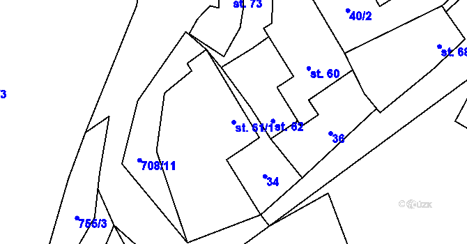 Parcela st. 61/1 v KÚ Vrbka u Roudníčku, Katastrální mapa