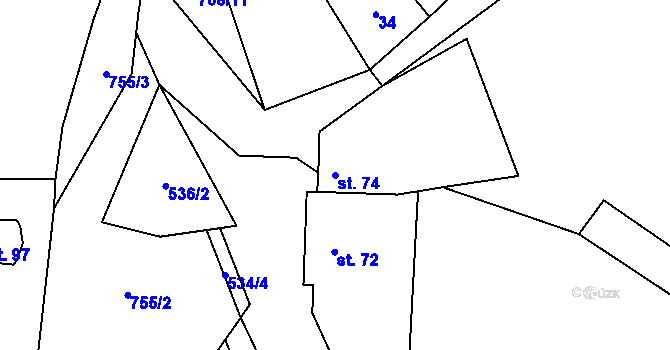 Parcela st. 74 v KÚ Vrbka u Roudníčku, Katastrální mapa