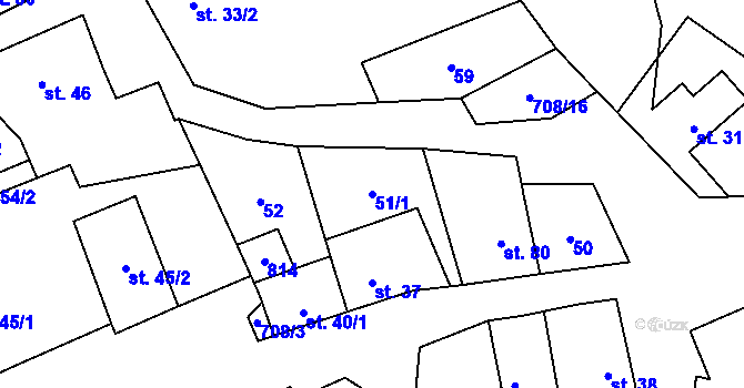 Parcela st. 51/1 v KÚ Vrbka u Roudníčku, Katastrální mapa