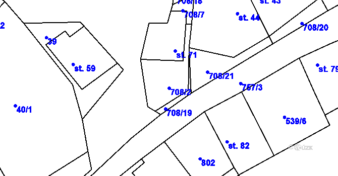 Parcela st. 708/2 v KÚ Vrbka u Roudníčku, Katastrální mapa