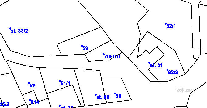 Parcela st. 708/16 v KÚ Vrbka u Roudníčku, Katastrální mapa