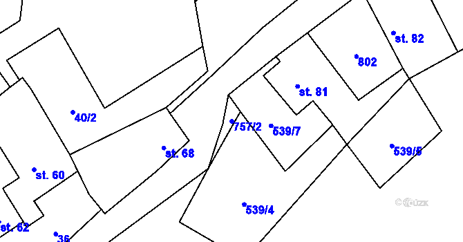 Parcela st. 757/2 v KÚ Vrbka u Roudníčku, Katastrální mapa