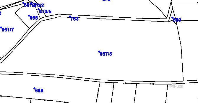Parcela st. 667/5 v KÚ Vrbka u Roudníčku, Katastrální mapa
