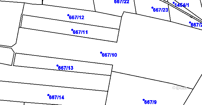 Parcela st. 667/10 v KÚ Vrbka u Roudníčku, Katastrální mapa
