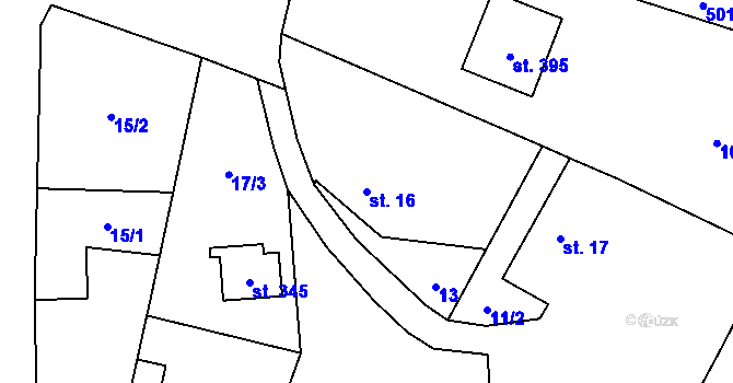 Parcela st. 16 v KÚ Roudnička, Katastrální mapa