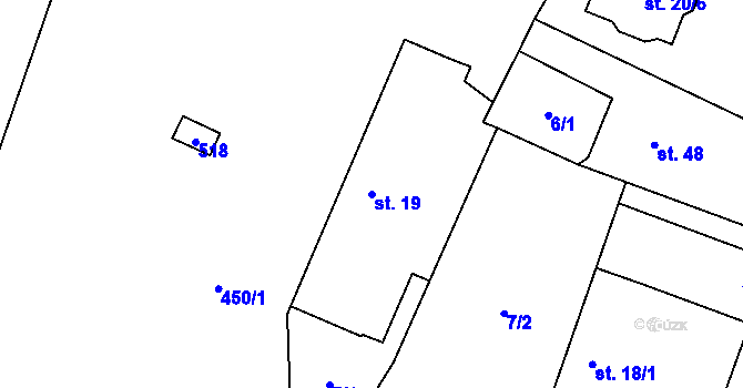 Parcela st. 19 v KÚ Roudnička, Katastrální mapa