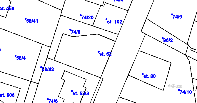 Parcela st. 52 v KÚ Roudnička, Katastrální mapa