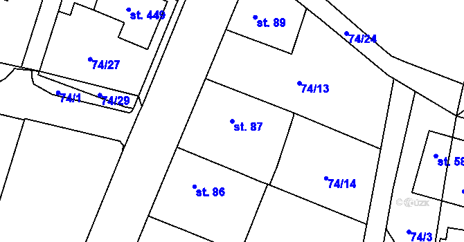 Parcela st. 87 v KÚ Roudnička, Katastrální mapa