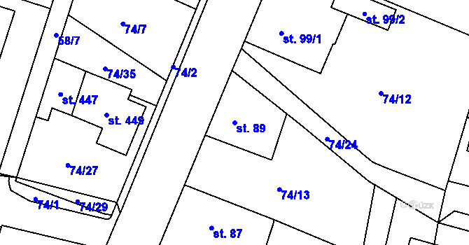 Parcela st. 89 v KÚ Roudnička, Katastrální mapa