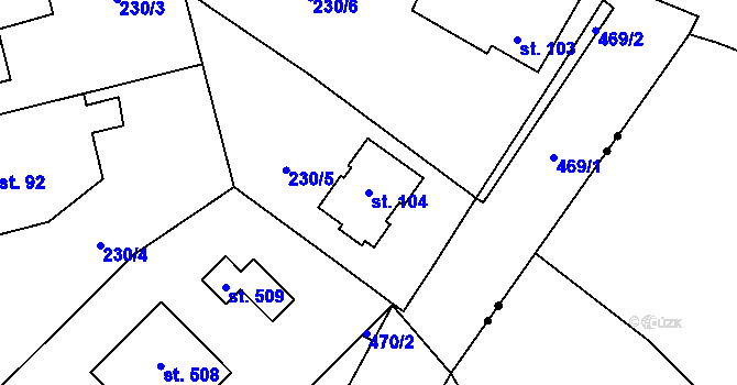 Parcela st. 104 v KÚ Roudnička, Katastrální mapa