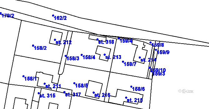 Parcela st. 213 v KÚ Roudnička, Katastrální mapa