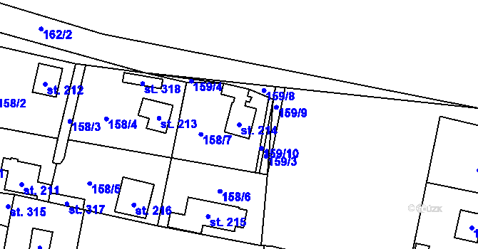 Parcela st. 214 v KÚ Roudnička, Katastrální mapa
