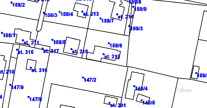 Parcela st. 215 v KÚ Roudnička, Katastrální mapa
