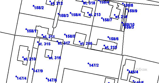 Parcela st. 216 v KÚ Roudnička, Katastrální mapa