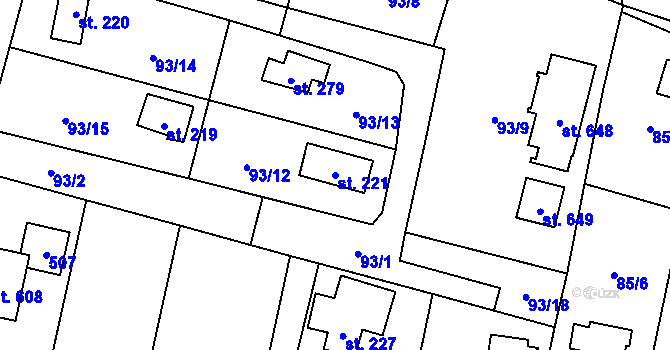 Parcela st. 221 v KÚ Roudnička, Katastrální mapa