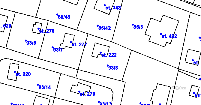 Parcela st. 222 v KÚ Roudnička, Katastrální mapa