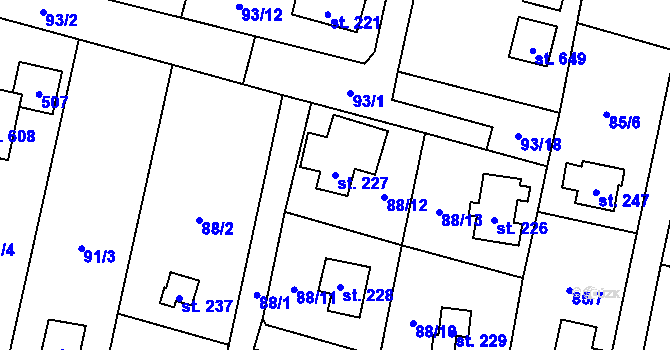 Parcela st. 227 v KÚ Roudnička, Katastrální mapa