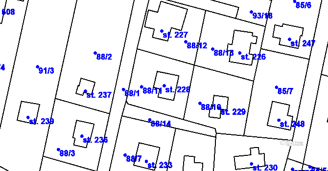 Parcela st. 228 v KÚ Roudnička, Katastrální mapa