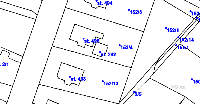 Parcela st. 242 v KÚ Roudnička, Katastrální mapa