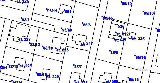 Parcela st. 247 v KÚ Roudnička, Katastrální mapa