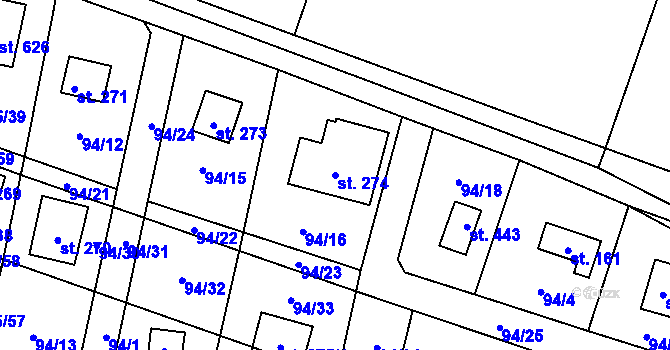 Parcela st. 274 v KÚ Roudnička, Katastrální mapa