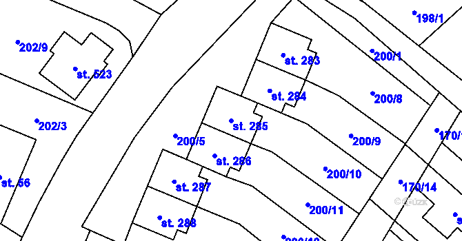 Parcela st. 285 v KÚ Roudnička, Katastrální mapa