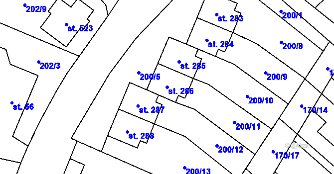 Parcela st. 286 v KÚ Roudnička, Katastrální mapa