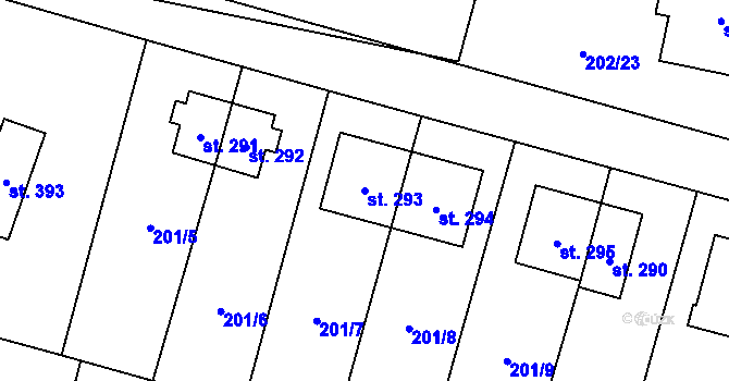 Parcela st. 293 v KÚ Roudnička, Katastrální mapa
