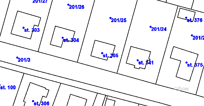 Parcela st. 305 v KÚ Roudnička, Katastrální mapa