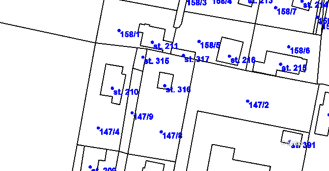 Parcela st. 316 v KÚ Roudnička, Katastrální mapa