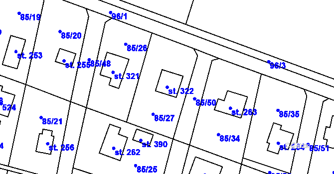 Parcela st. 322 v KÚ Roudnička, Katastrální mapa