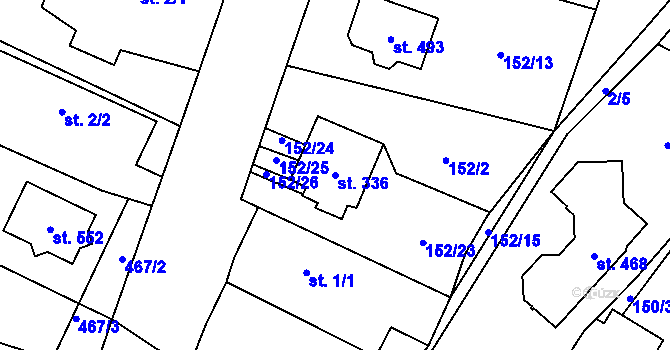 Parcela st. 336 v KÚ Roudnička, Katastrální mapa