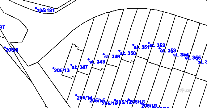 Parcela st. 349 v KÚ Roudnička, Katastrální mapa